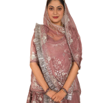 Brown Bamber Satin Aari Salma Work Poshak Set (Unstitched) | Pure Georgette Odhna | Jaipurio Ethnic Wear
